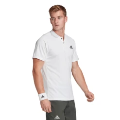 Adidas Men's Freelift HEAT.RDY Polo (White) -Ball Games Shop FQ2434 APP on model walking white
