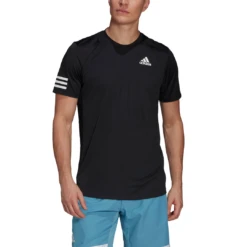 Adidas Men's 3 Stripes Club Top (Black) 11 Adidas Men's 3 Stripes Club Top (Black) -Ball Games Shop GL5403 APP on model front white