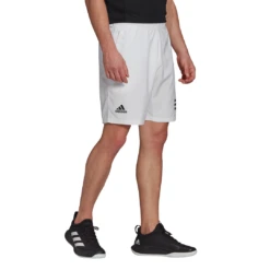 Adidas Men's Club 3 Stripes Shorts (White/Black) -Ball Games Shop GL5412 APP on model walking white