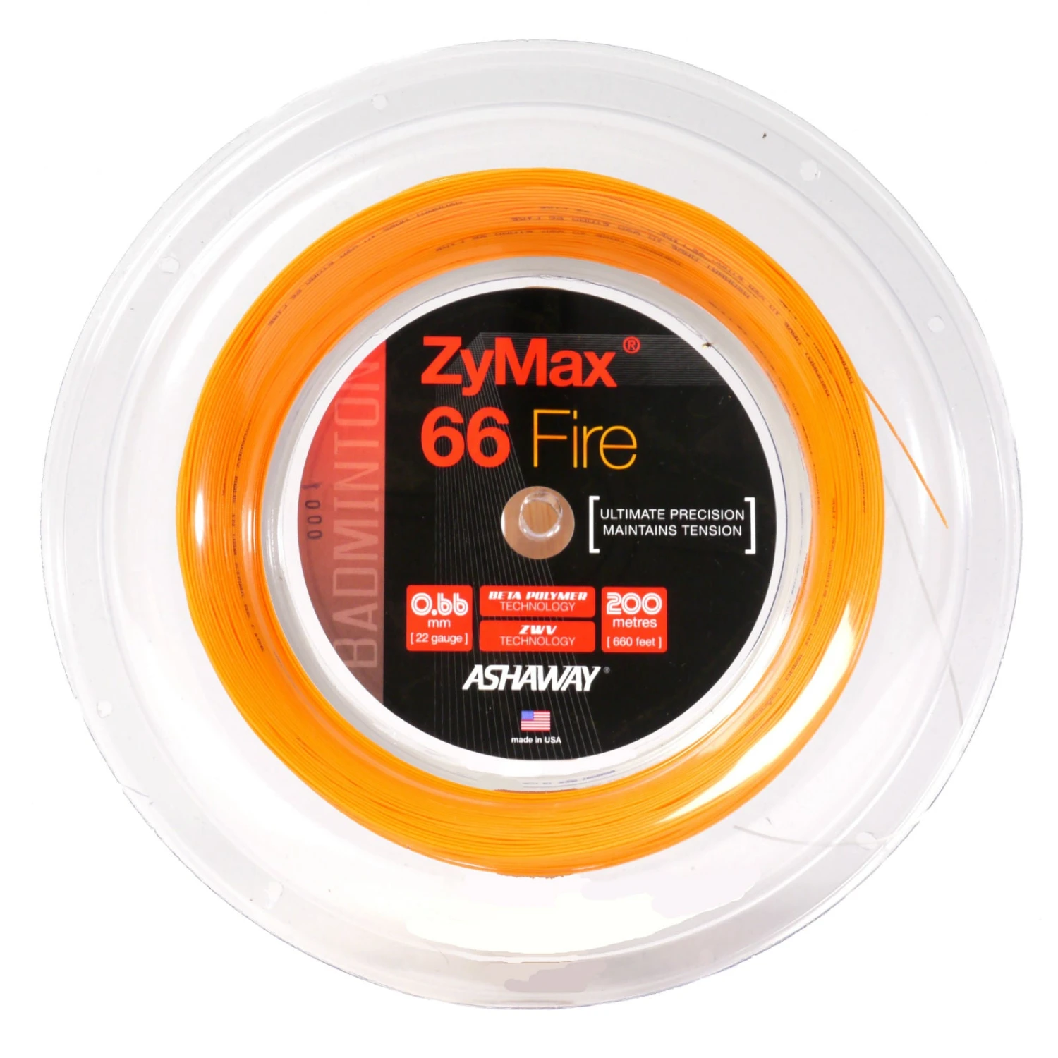 Ashaway Zymax 66 Fire Badminton String Reel (Orange) 3 Ashaway Zymax 66 Fire Badminton String Reel (Orange)